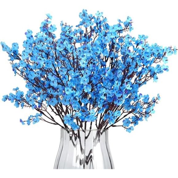 New 8Pcs Artificial Flowers Fake Babys Breath Bouquet,Blue Fake Flowers Plants - Picture 7 of 7